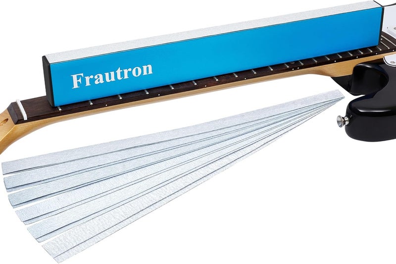 Frautron Guitar Fret Leveling Beam, Aluminum Fret Leveler Sanding Block File Bar, 16" (400mm) Luthier Fretboard Leveling Tool with 2-Set of 120/240/320/400/600/1000 Grit Replacement Sandpaper - Image 1
